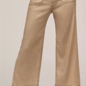 Maeve Colette Linen Blend Wide Leg Crop Pants Khaki Contrast Stitch Tan Jeans 26